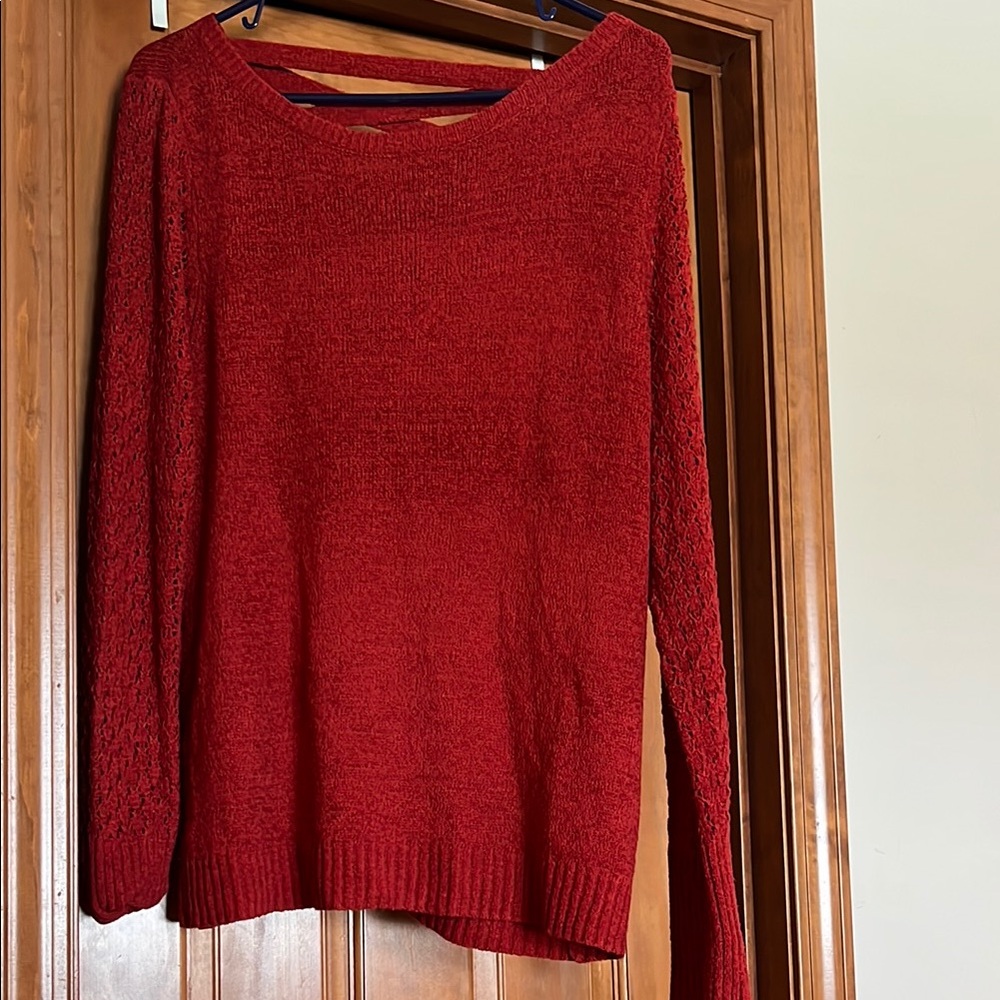 Orange Crew Neck Sweater Lightweight Knit